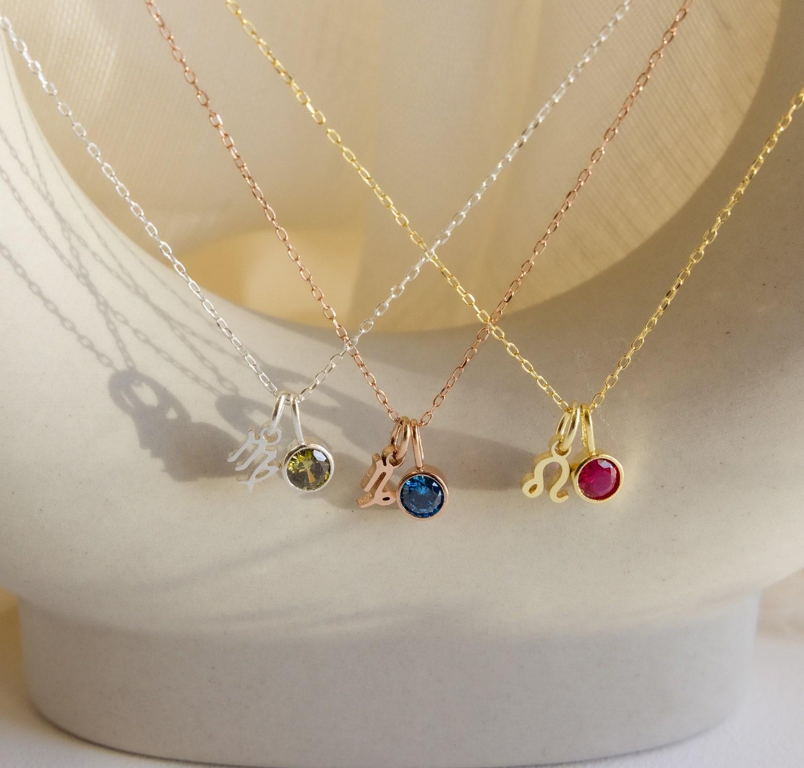 Personalized Zodiac Birthstone Necklace