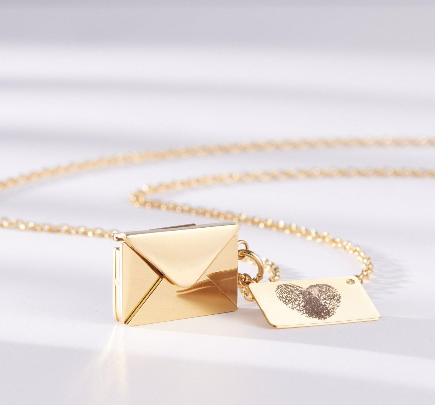 Custom Engraved Gold Envelope Couple Necklace