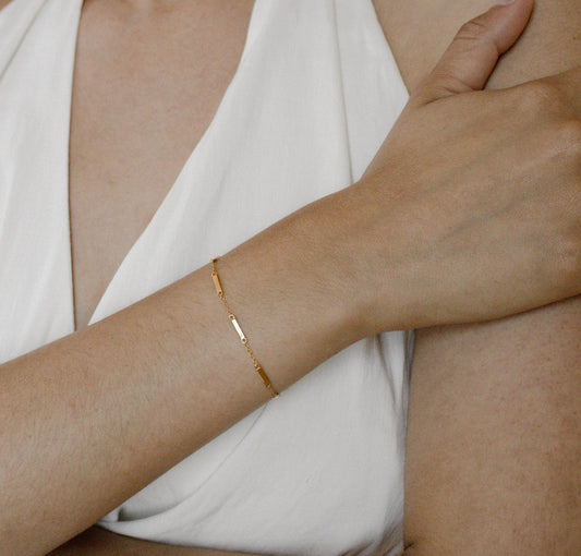 Gold and Silver Dainty Bar Chain Bracelet