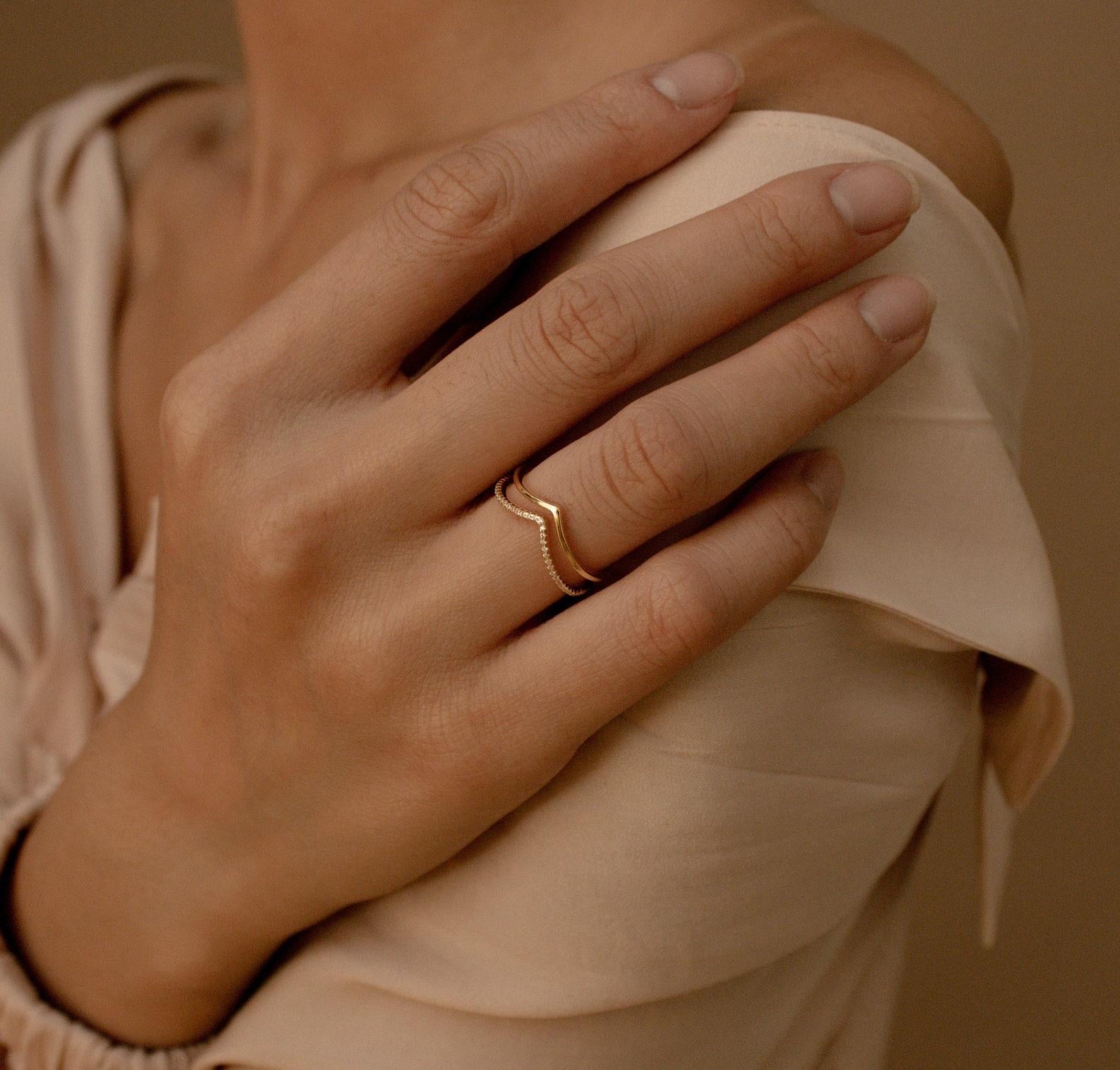 Curve Ring Set Thin Gold Minimalist