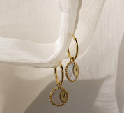 Pearl Circle Charm Hoop Earrings