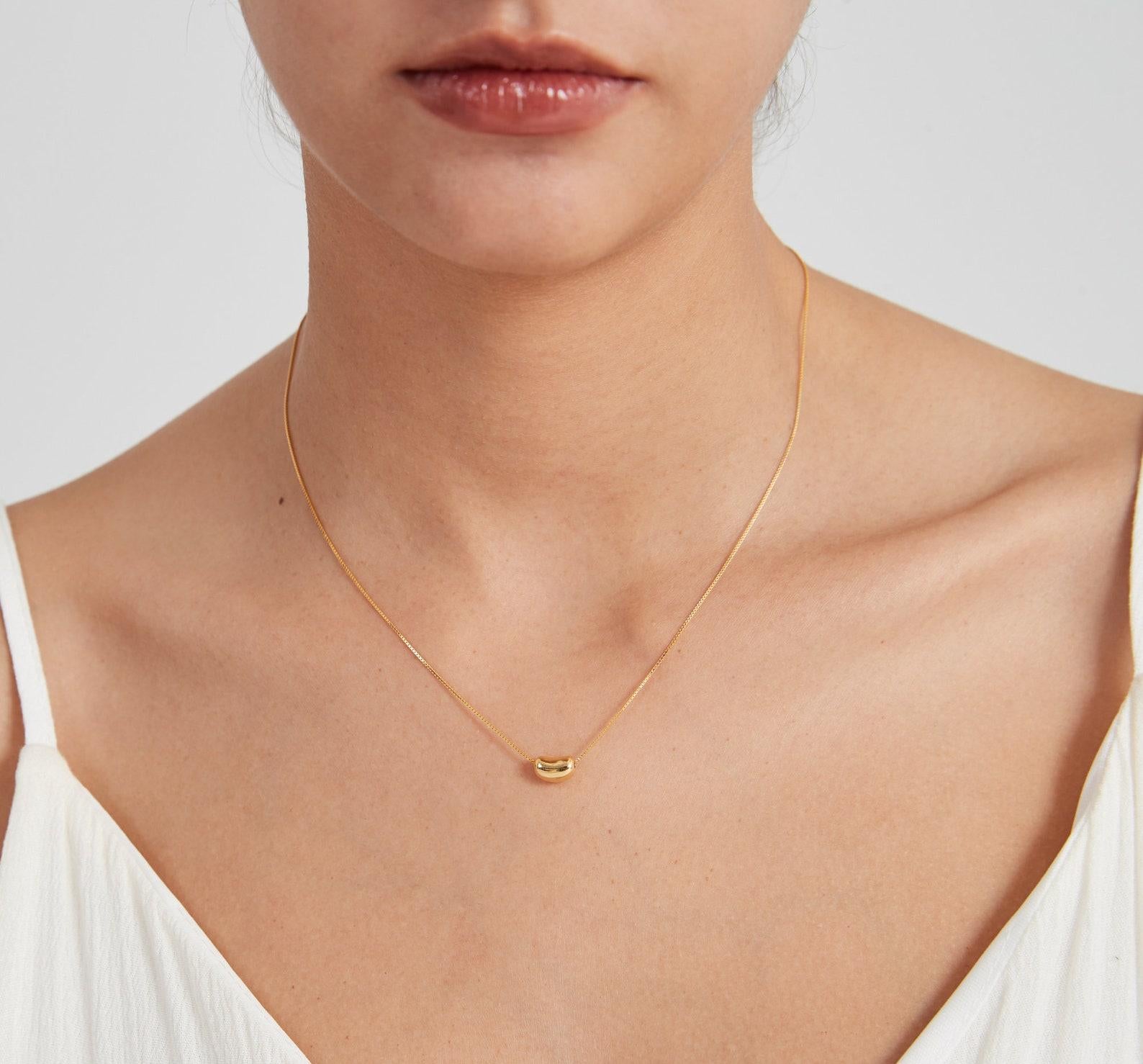 Dainty Gold Acacia Bean Pendant Necklace