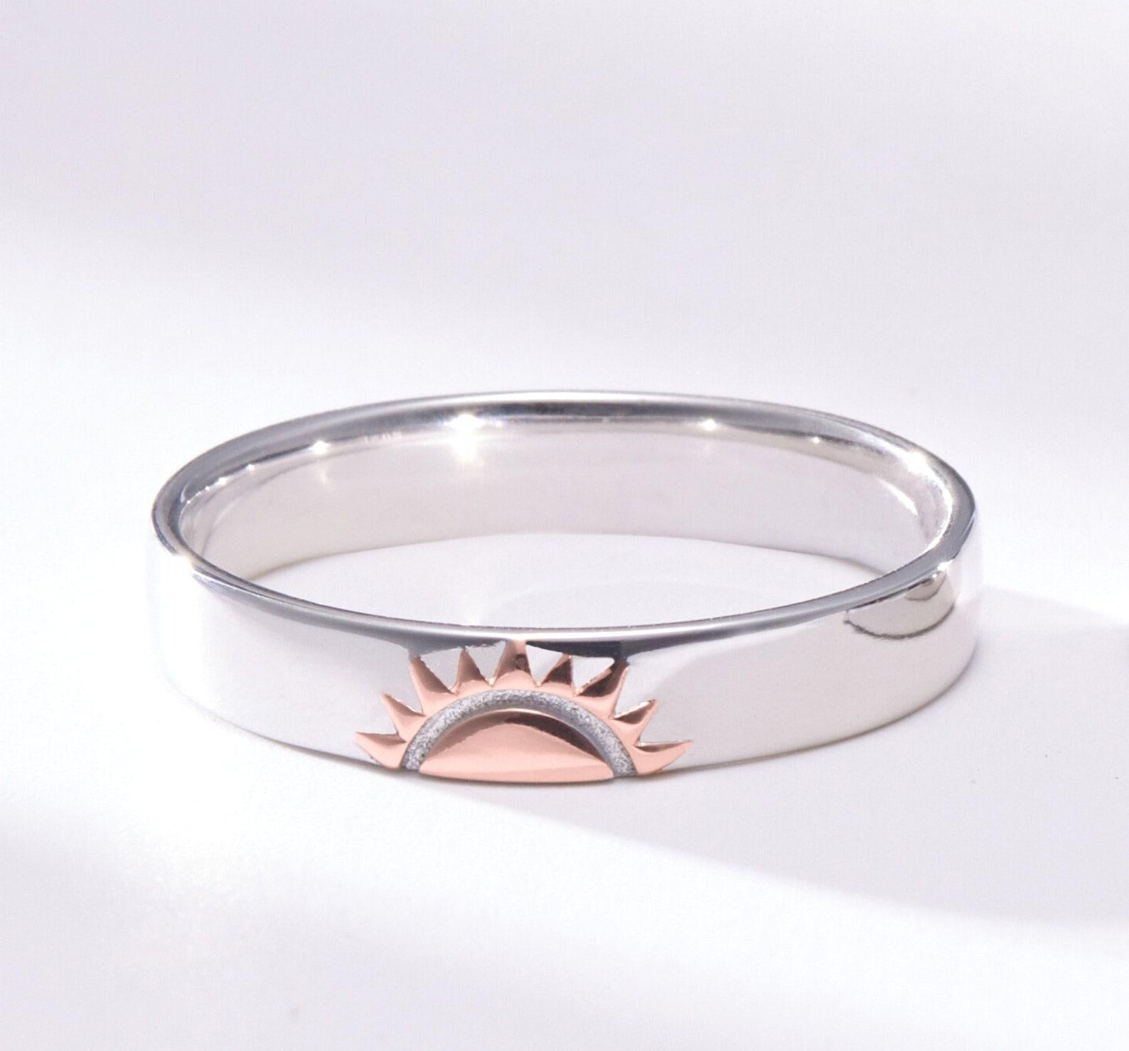 Sun Star Moon Silver Couple Ring