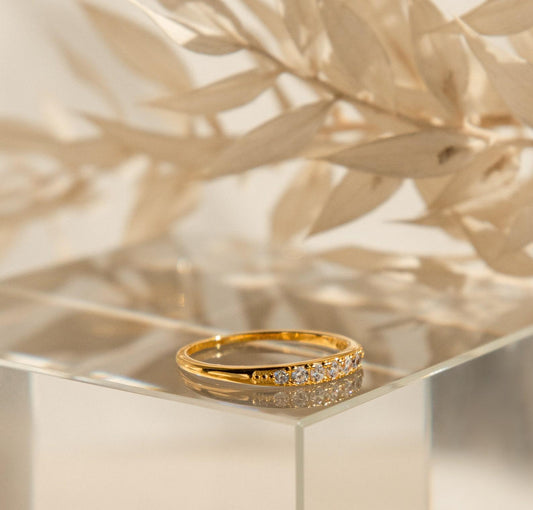 Personalized Pavé Crystal Gold Stacking Ring