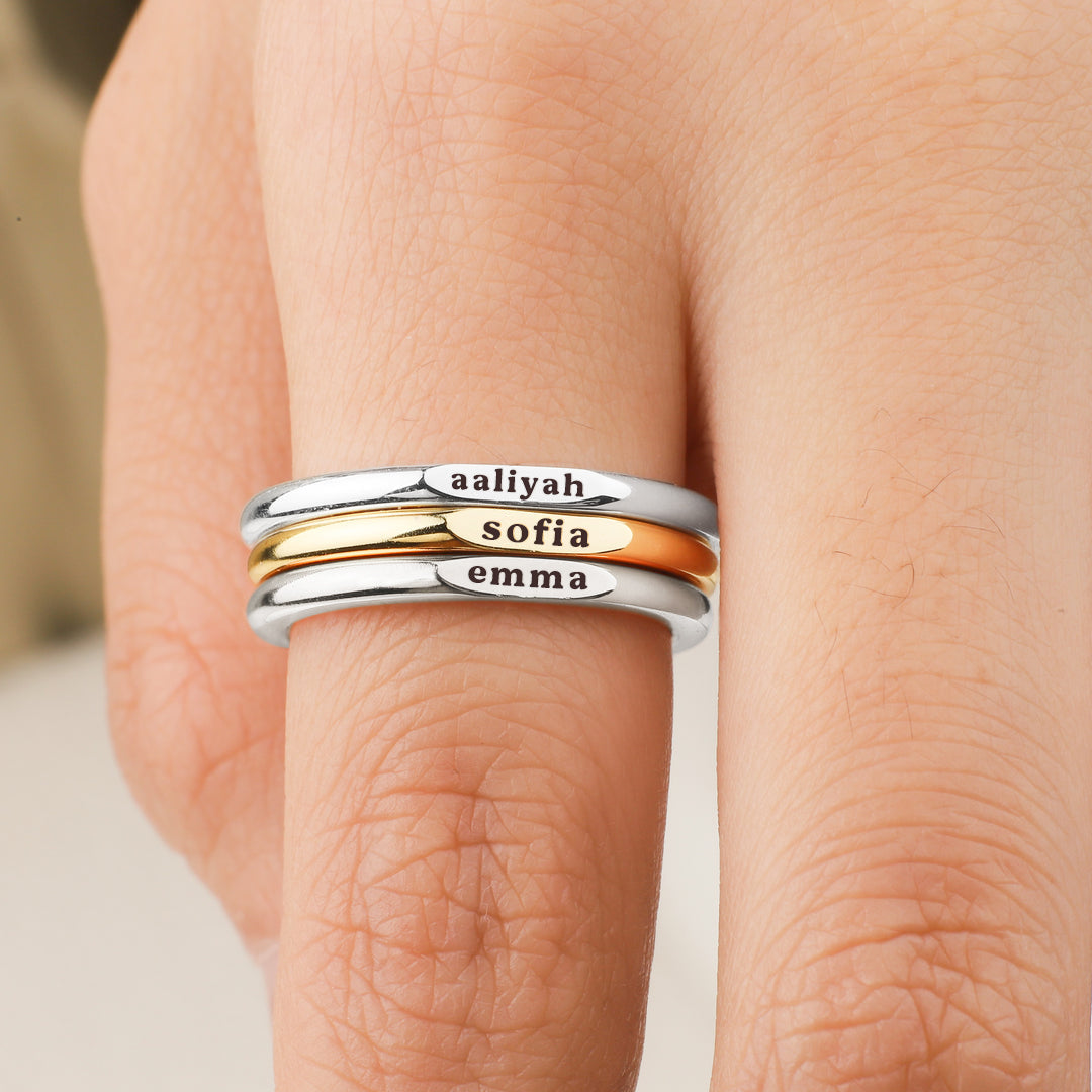 Tiny Stackable Sterling Silver Name Ring