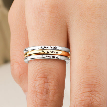 Tiny Stackable Sterling Silver Name Ring