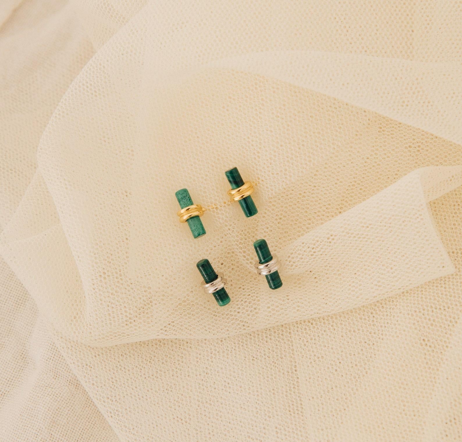 Green Malachite Bar Stud Earrings