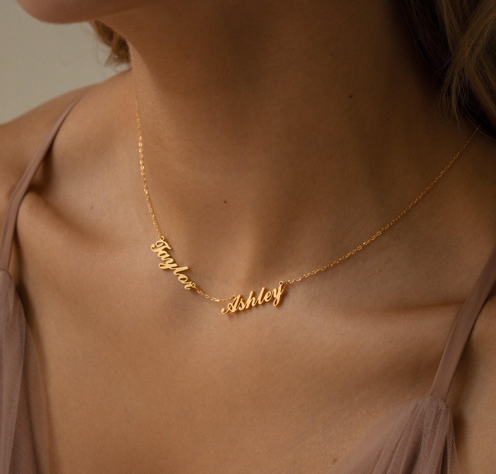 Personalized Two Name Gold Necklace