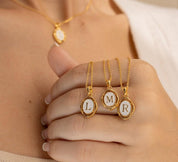 White Enamel Gold Initial Necklace