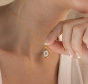 White Enamel Gold Initial Necklace