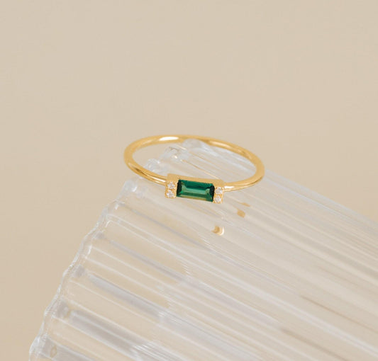 Emerald Baguette Crystal Promise Ring