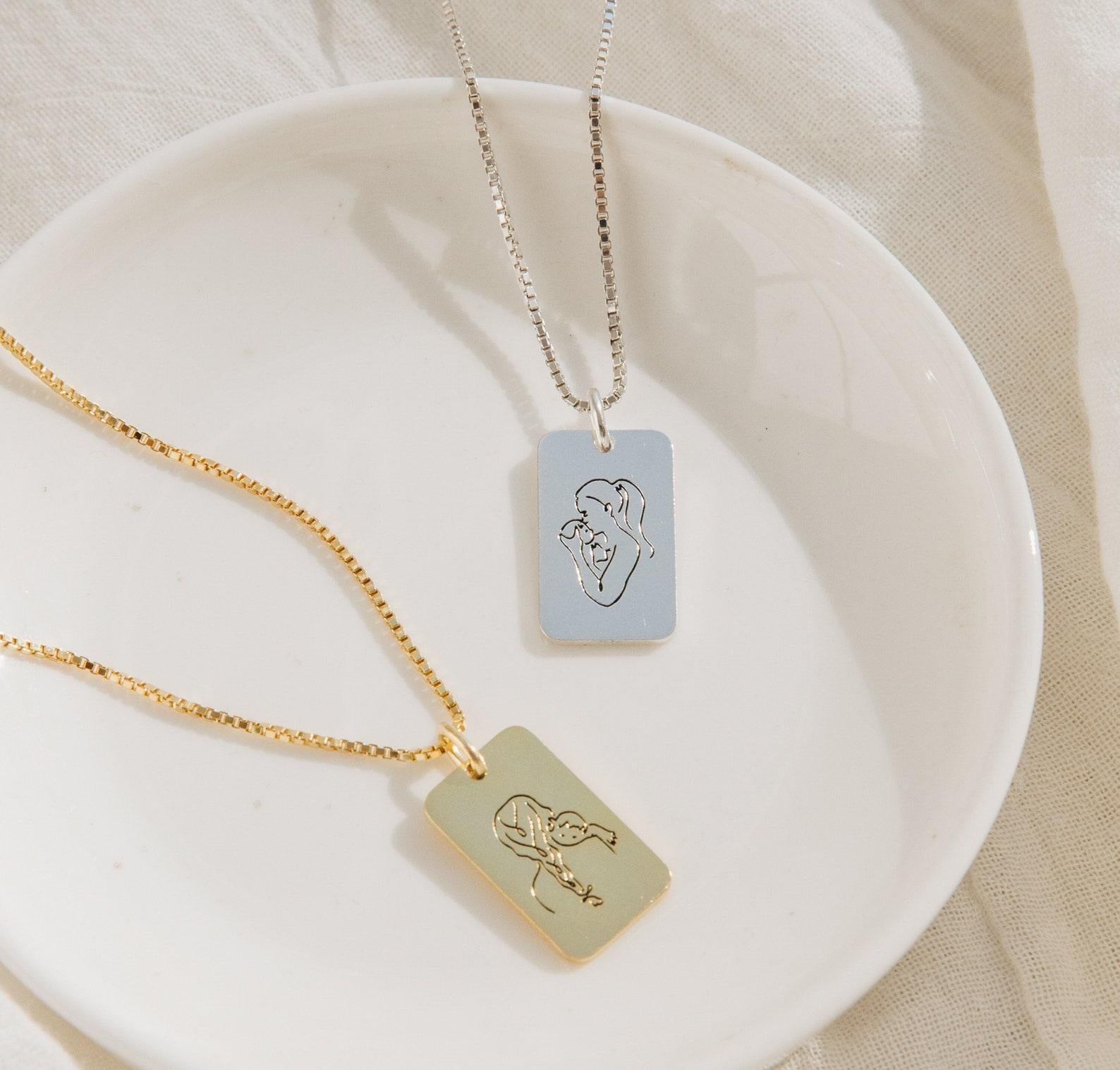 Custom Engraved Baby and Mom Necklace