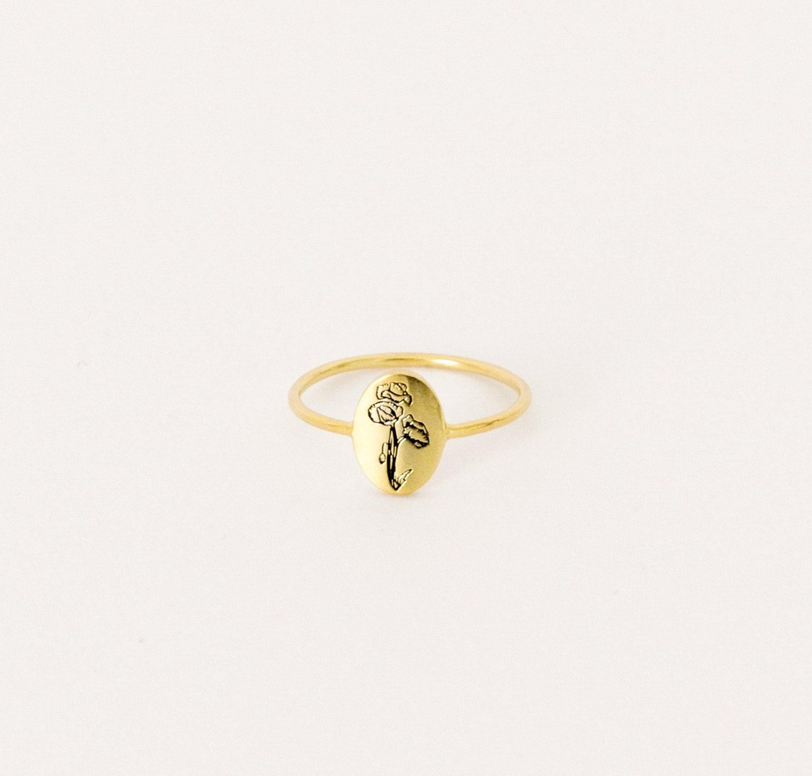 Dainty Floral Birth Flower Ring in Gold Silver Rose