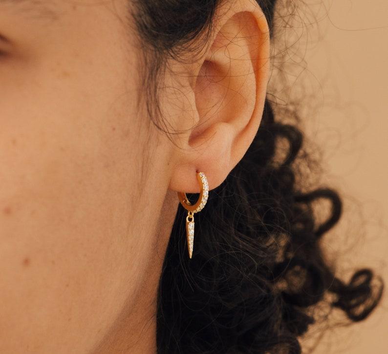 Pave Dagger Huggie Drop Earrings