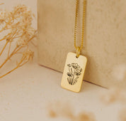 Personalized Birth Flower Necklace with Box Chain