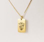 Personalized Birth Flower Necklace with Box Chain