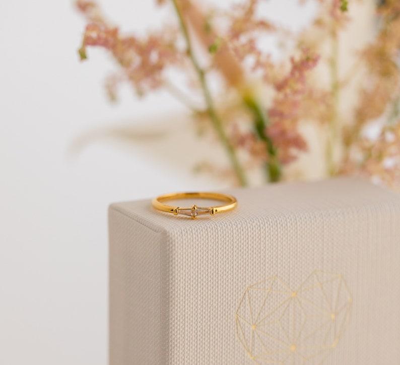 Dainty Gold Baguette Diamond Ring