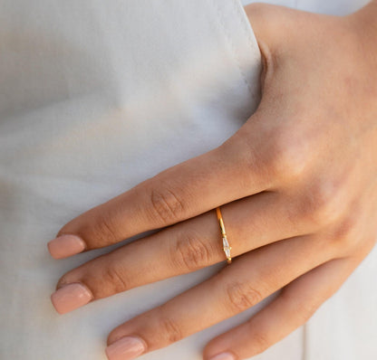 Dainty Gold Baguette Diamond Ring