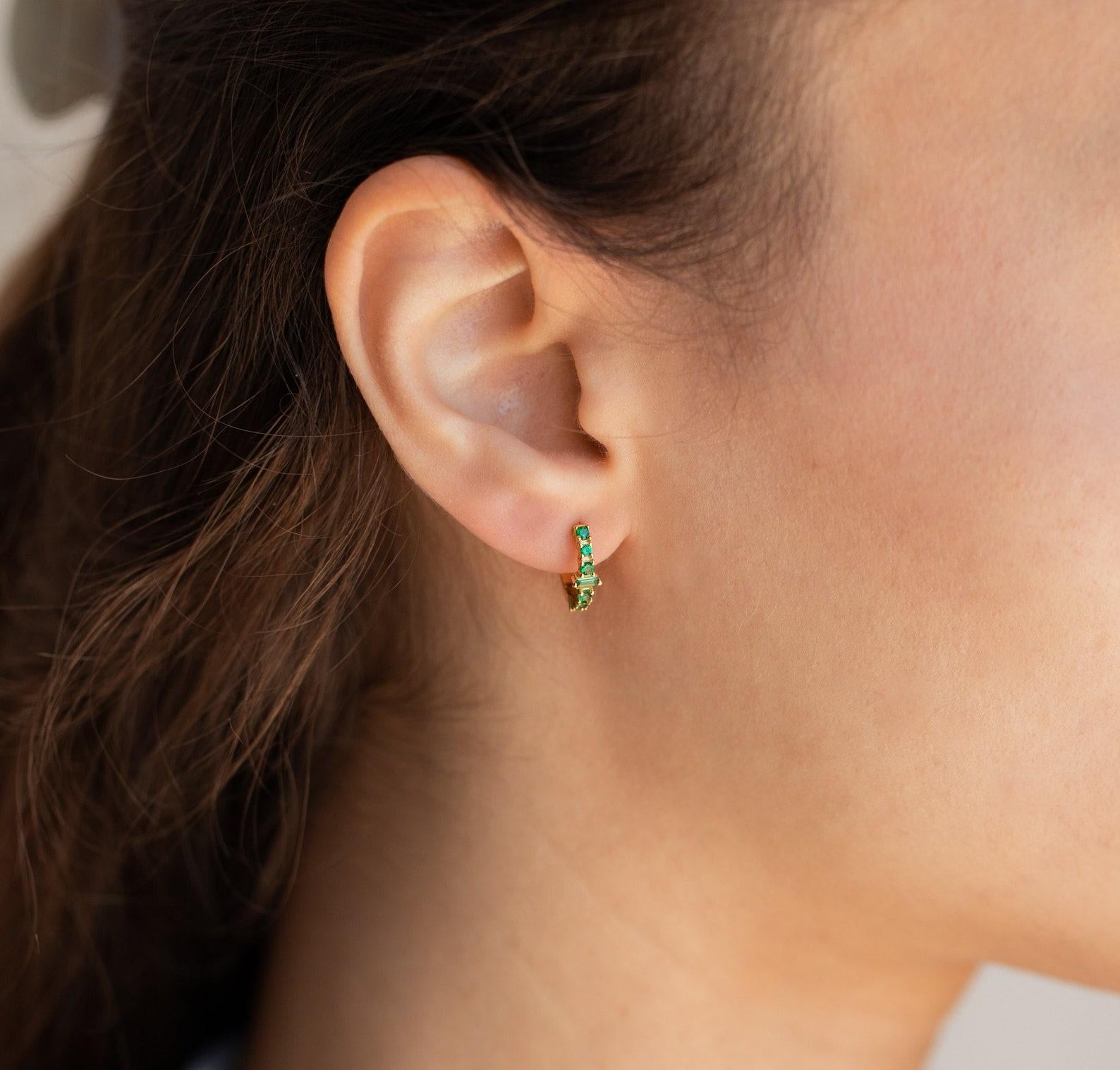 Emerald Stone Huggie Earrings for Everyday Wear