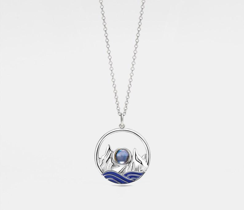 Custom Mountain Ocean Projection Necklace