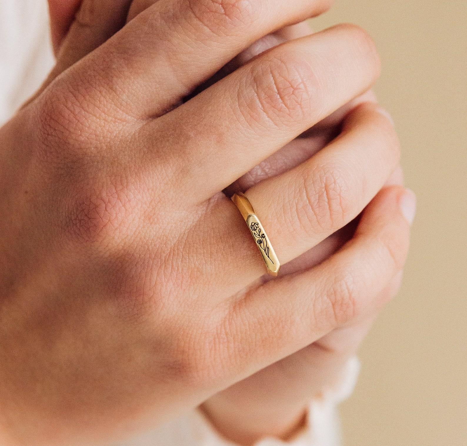 Personalized Floral Signet Pinky Ring