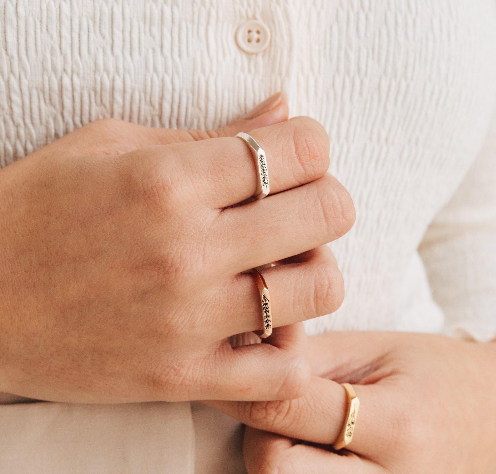 Personalized Floral Signet Pinky Ring