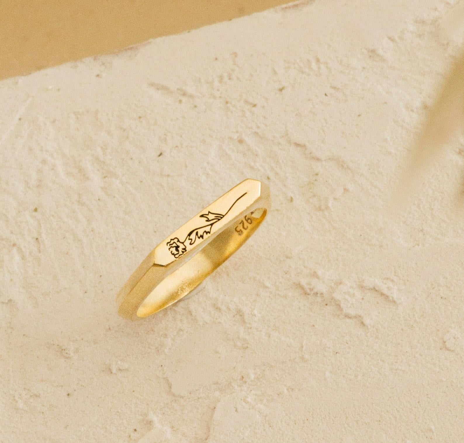 Personalized Floral Signet Pinky Ring