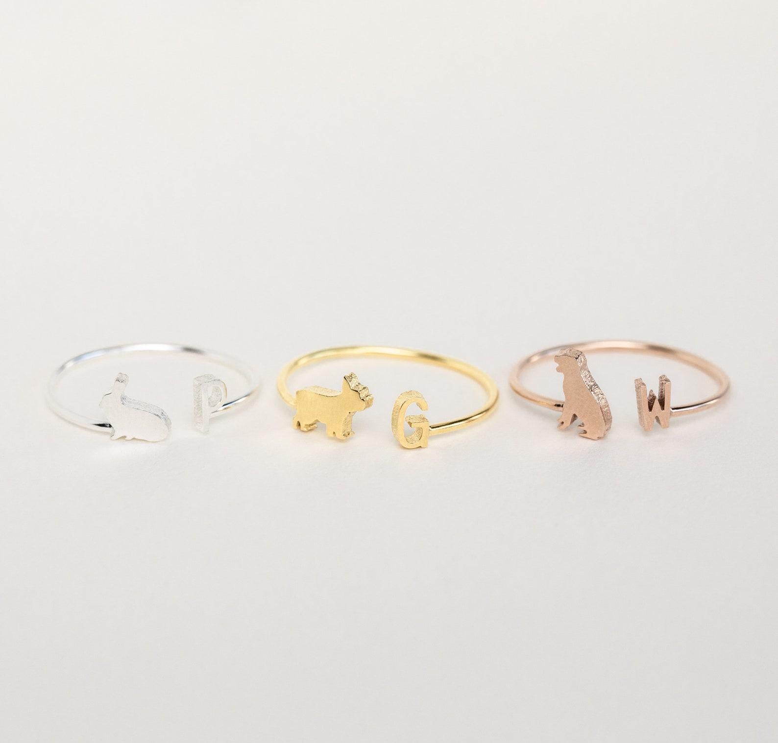 Personalized Pet Initial Charm Ring