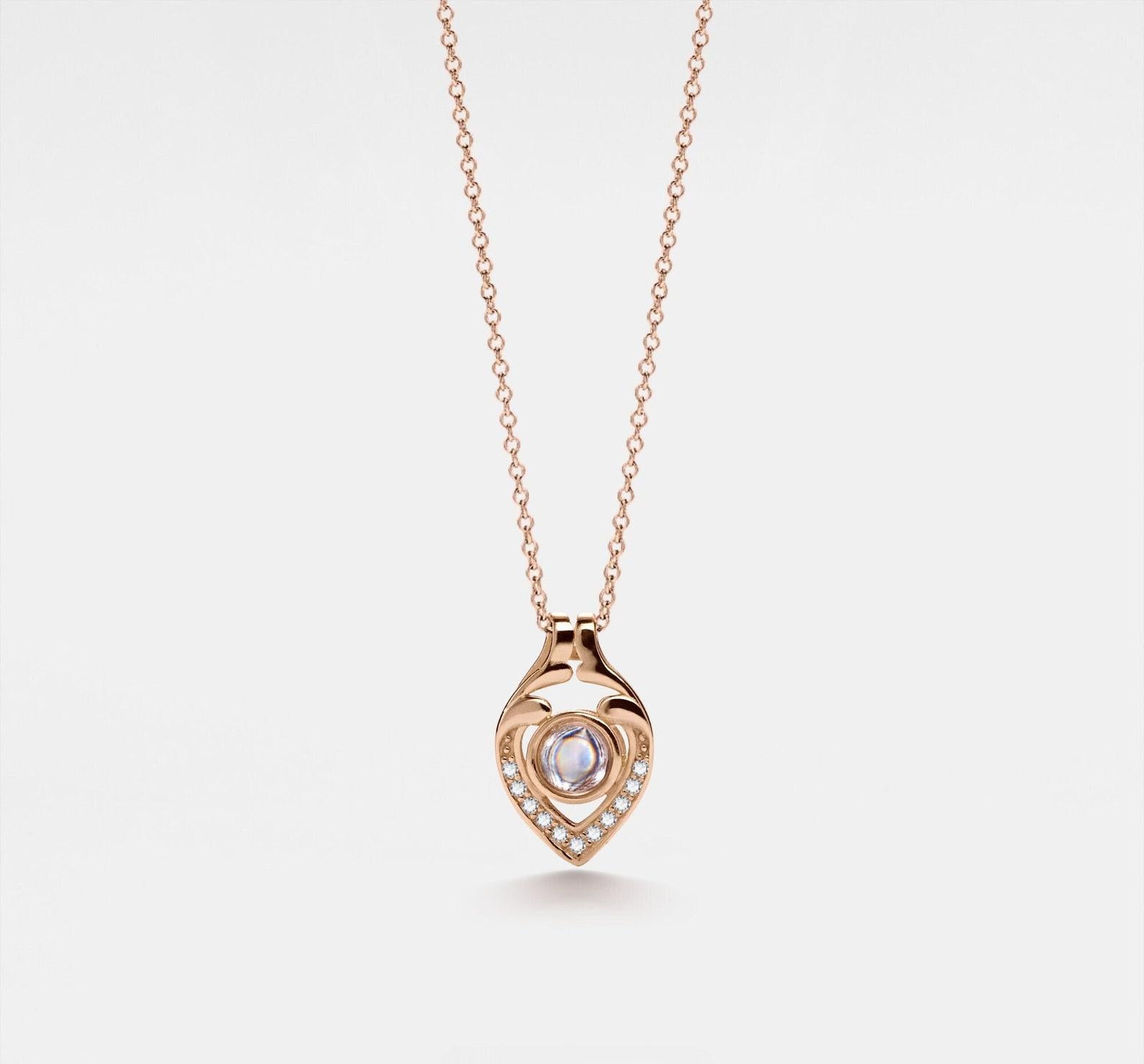 Heart Photo Projection Necklace with Gold Pendant