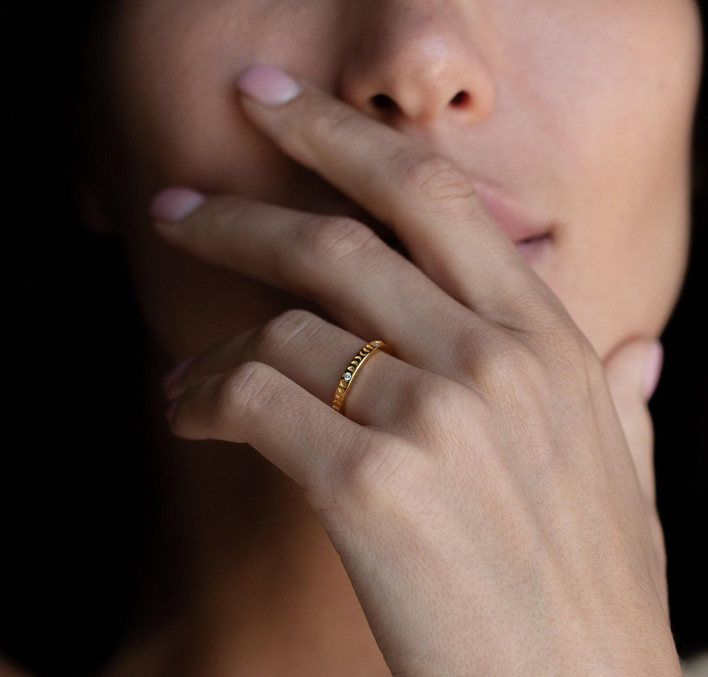 Dainty Celestial Diamond Moon Ring