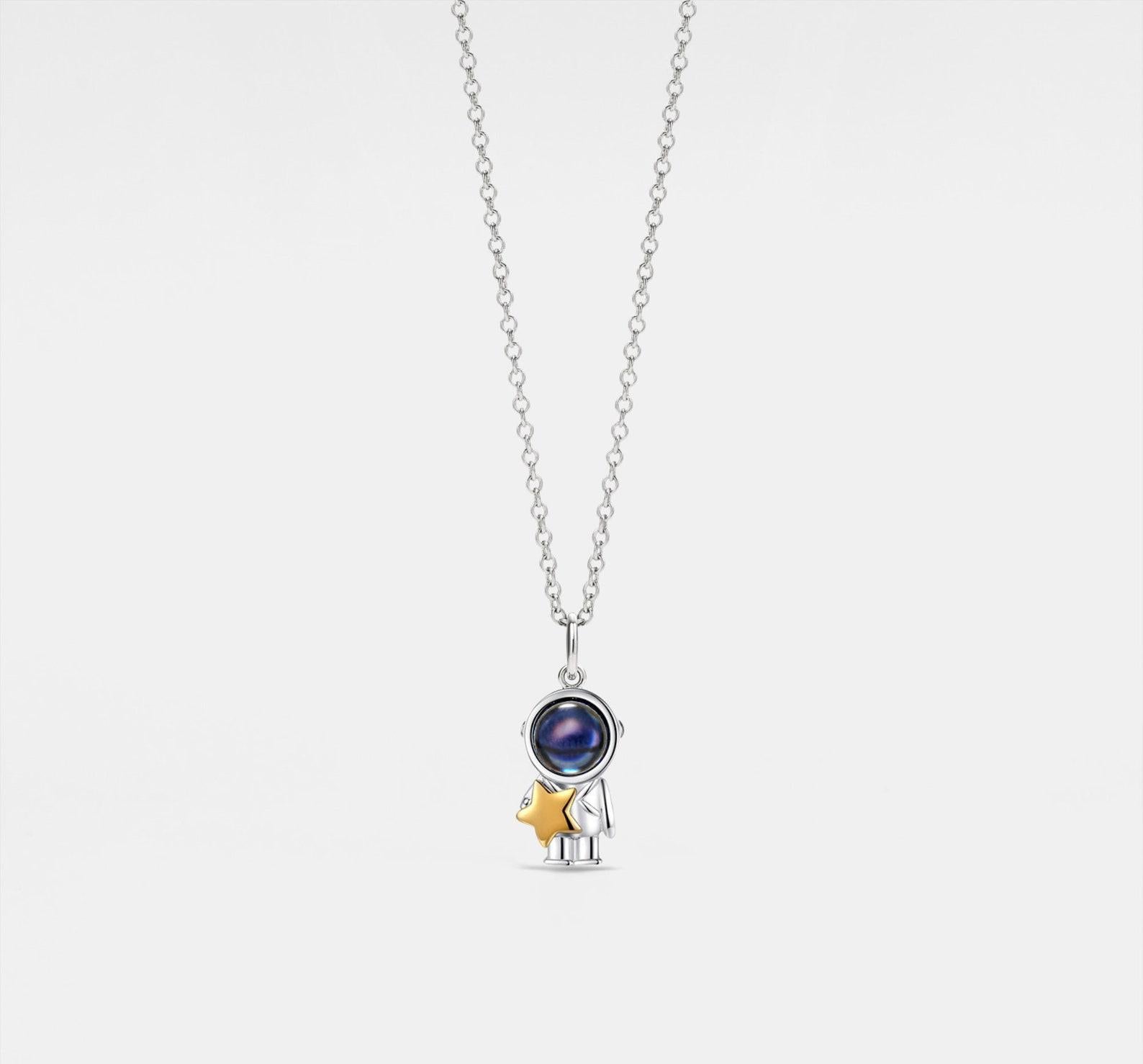 Silver Astronaut Space Projection Necklace