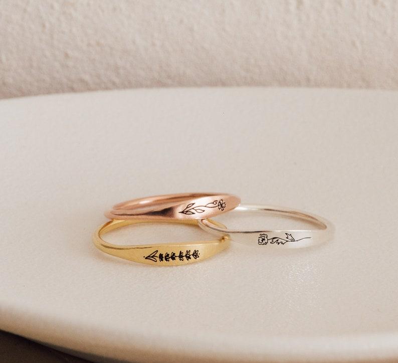 Personalized Dainty Engraved Flower Ring