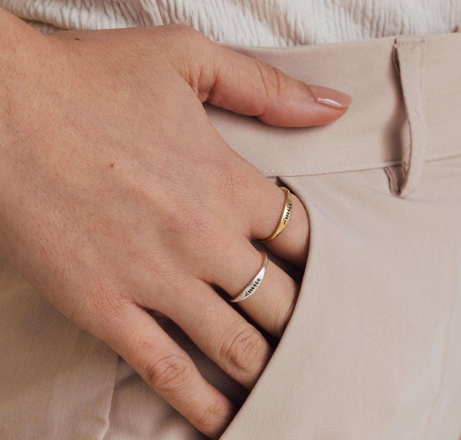 Personalized Dainty Engraved Flower Ring