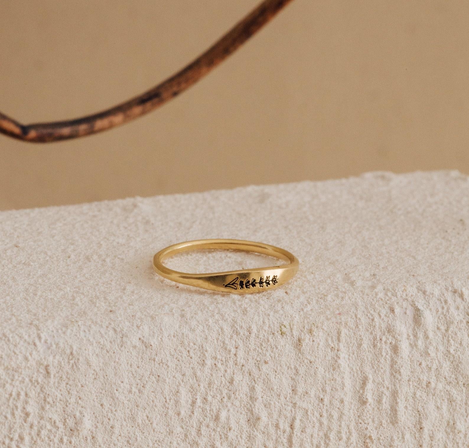 Personalized Dainty Engraved Flower Ring