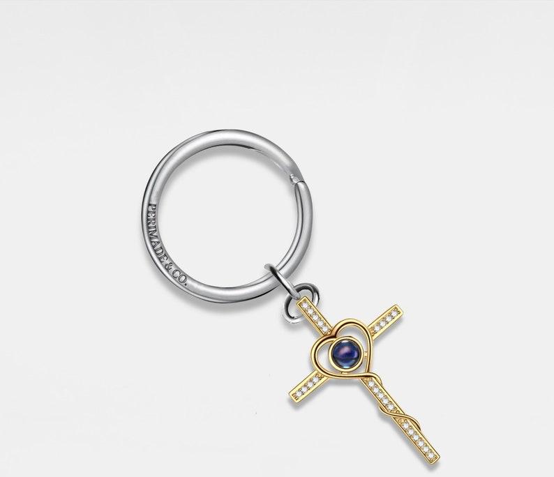 Silver Cross Projection Keychain Gift