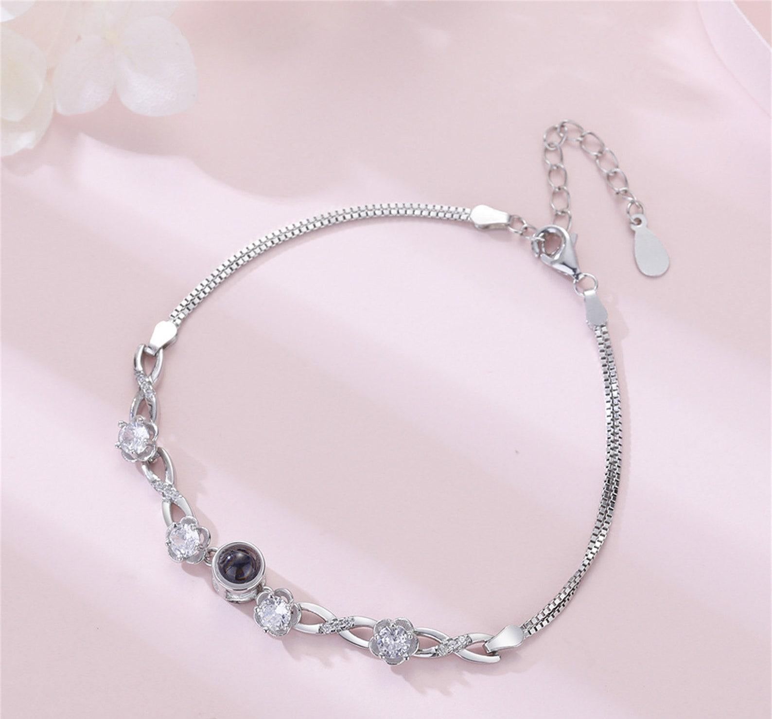 Personalized Silver Flower Projection Bracelet