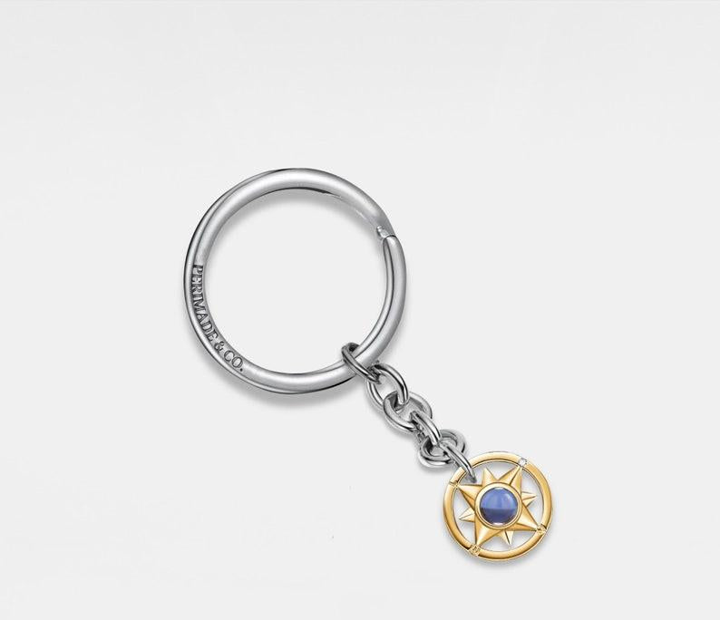 Silver Compass Projection Keychain Custom Photo