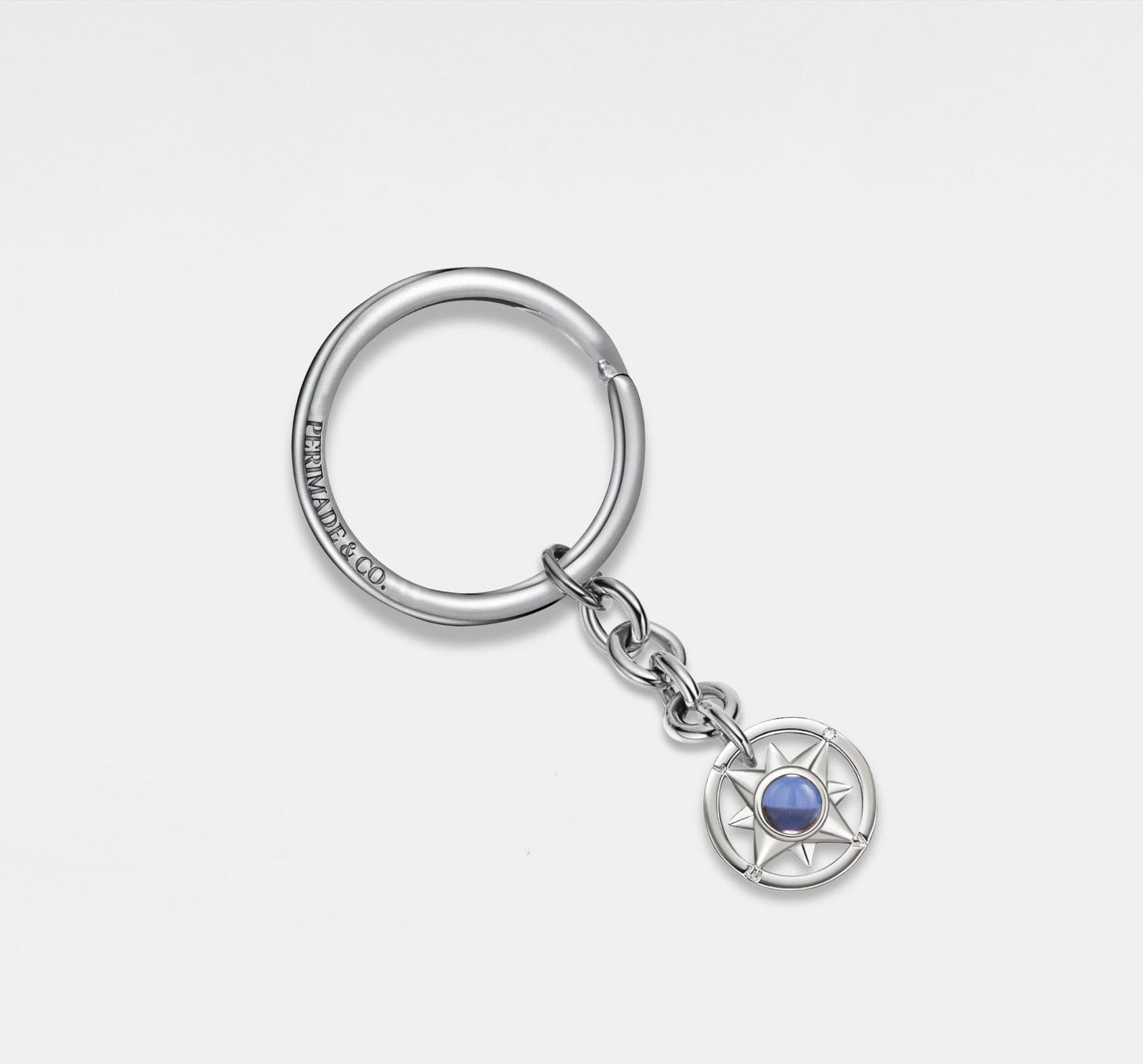 Silver Compass Projection Keychain Custom Photo