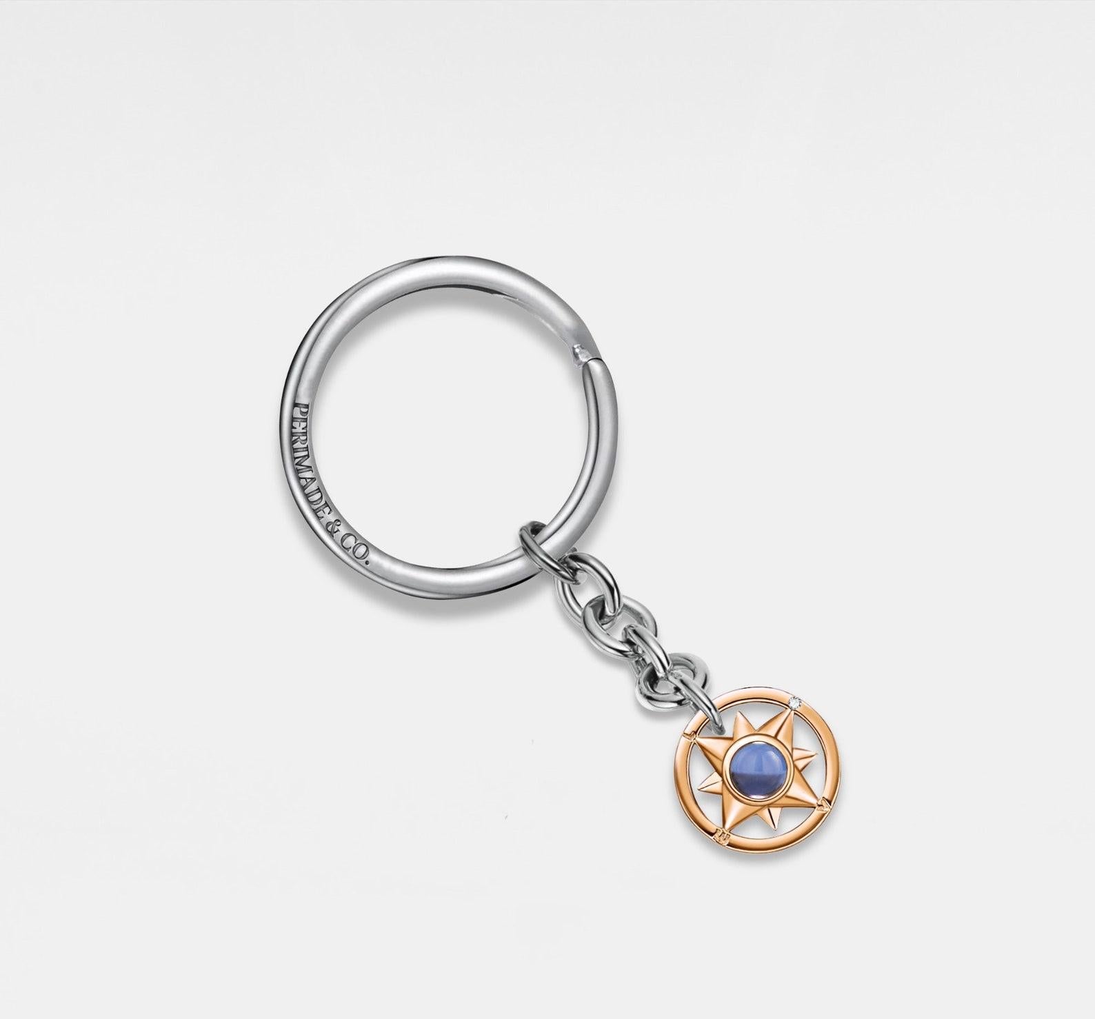 Silver Compass Projection Keychain Custom Photo