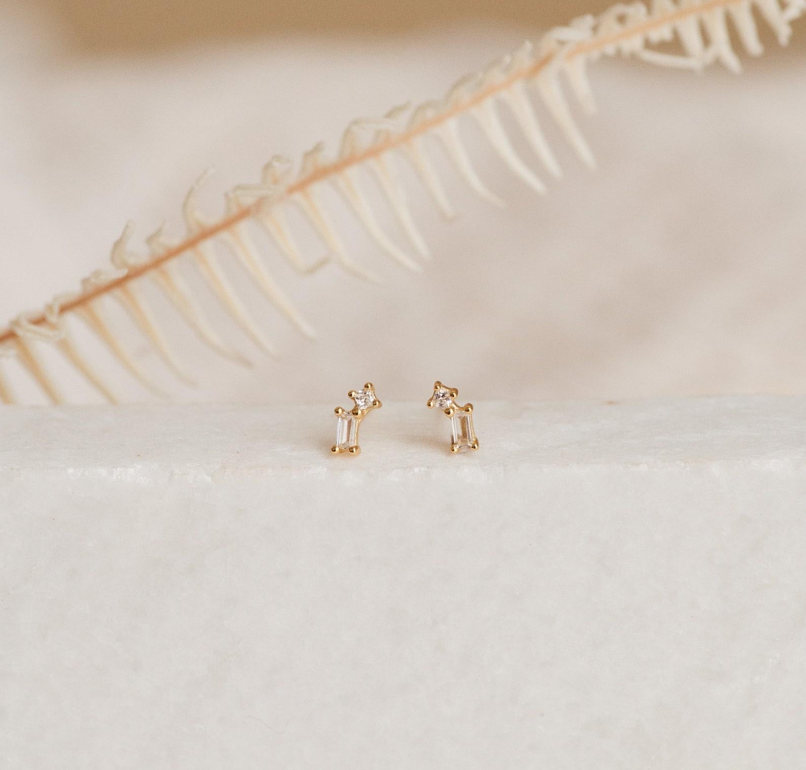 Dainty Baguette Diamond Drop Earrings