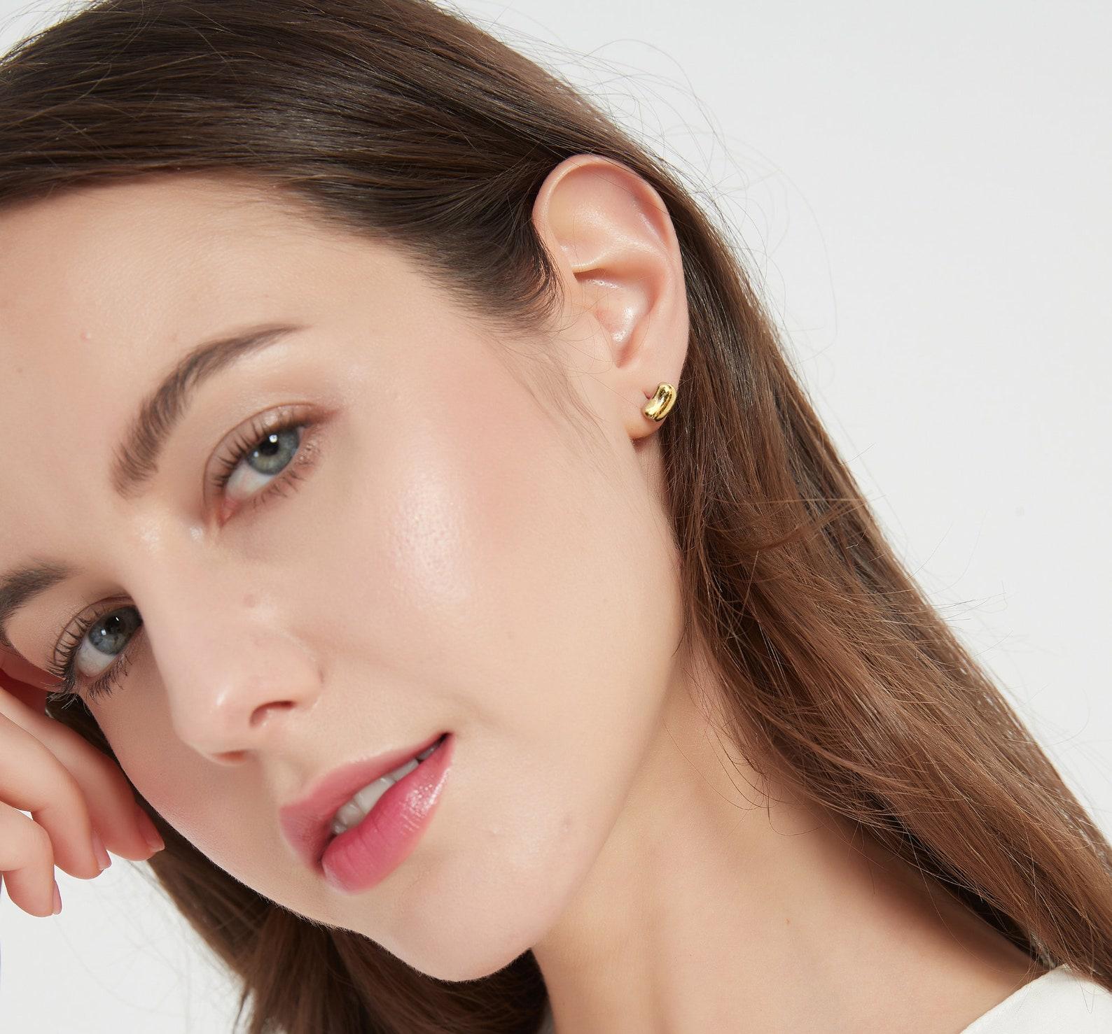 Dainty Gold Bean Stud Earrings