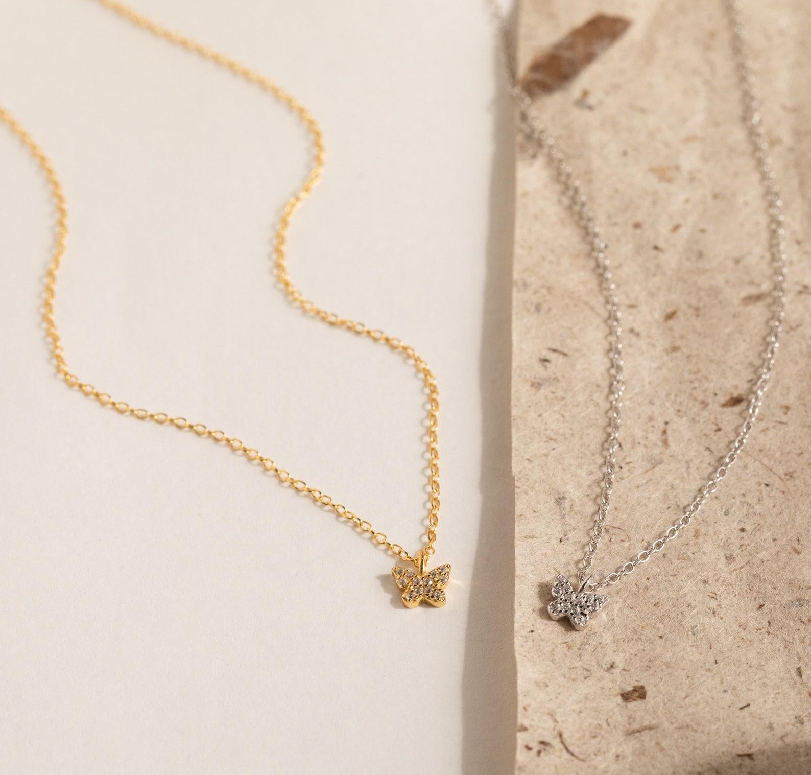 Dainty Crystal Butterfly Necklace for Layering