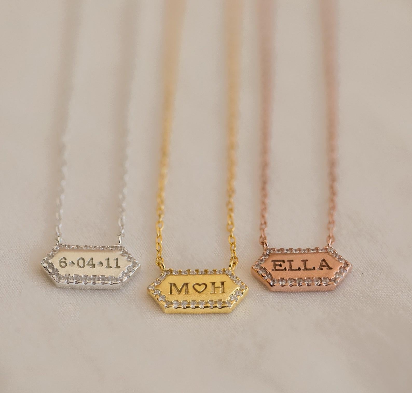 Personalized Engraved Hexagon Initial Necklace