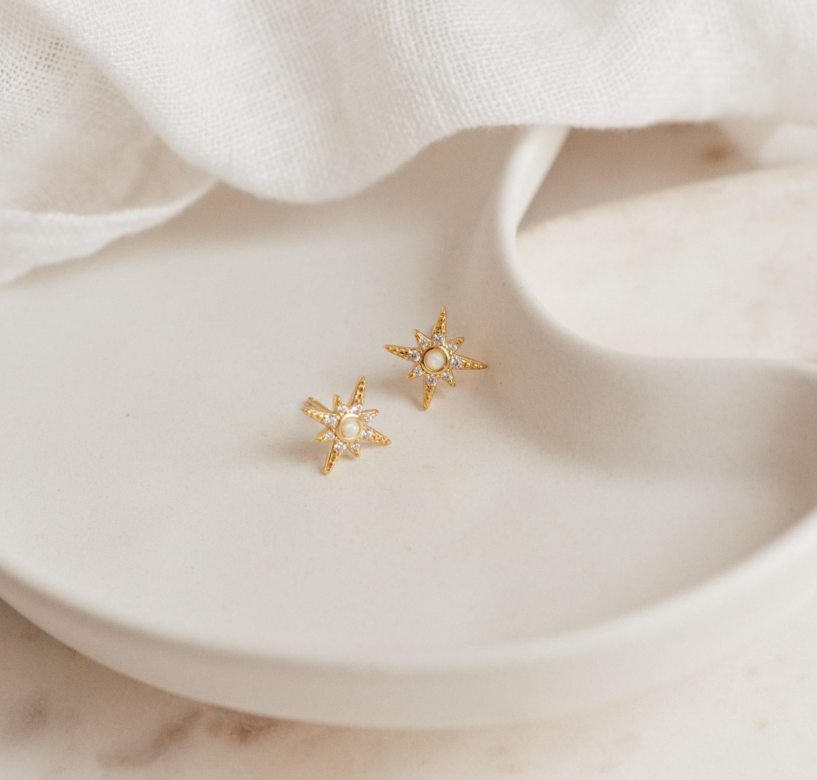 Dainty Starburst Opal Stud Earrings