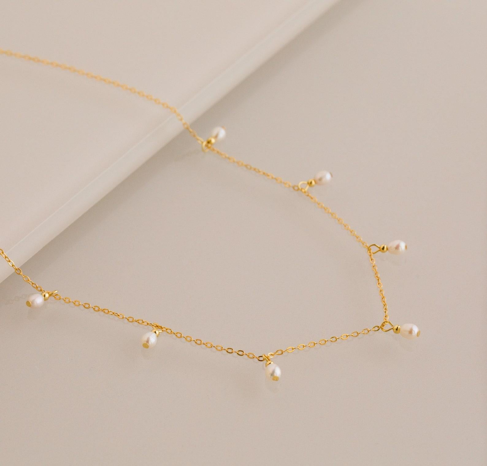 Dainty Pearl Station Necklace in Gold Silver