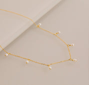 Dainty Pearl Station Necklace in Gold Silver