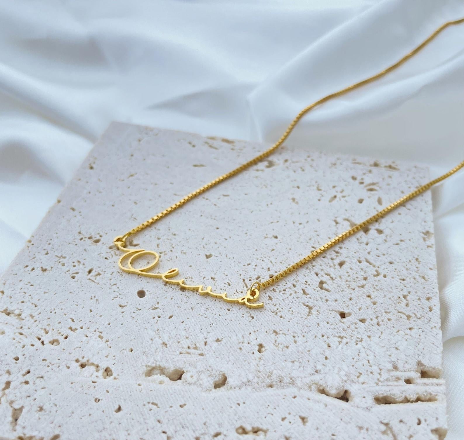 Custom Gold Name Necklace with Box Chain