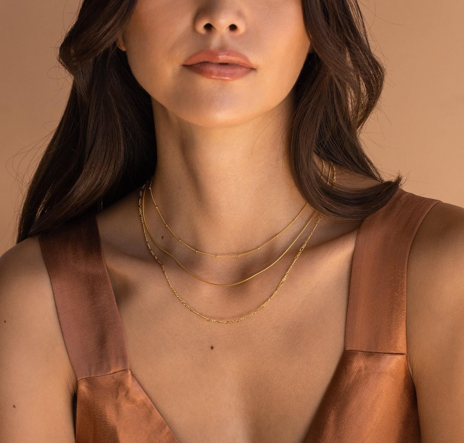 Layering Herringbone and Snake Necklace Chains