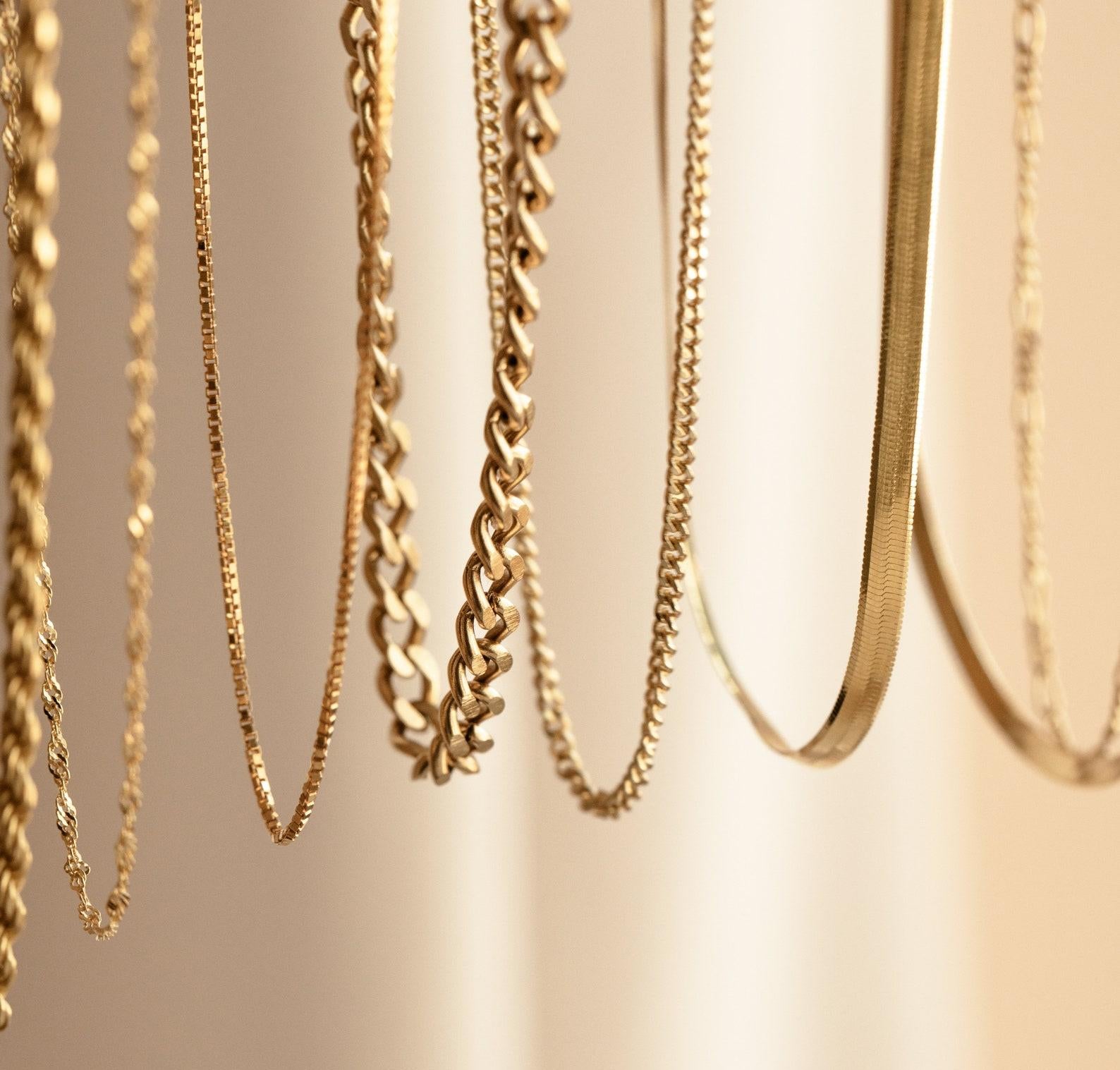 Layering Herringbone and Snake Necklace Chains