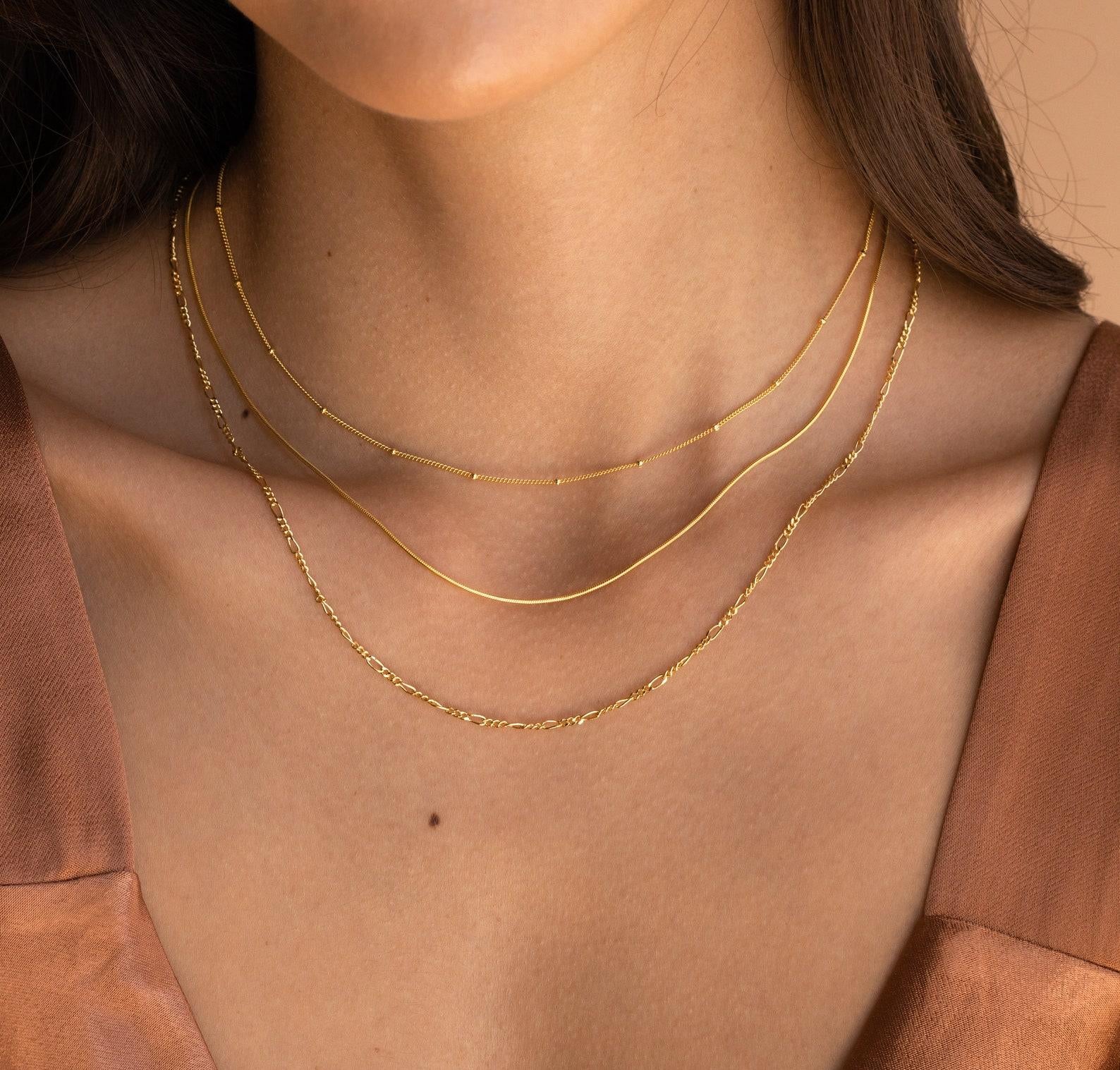 Layering Herringbone and Snake Necklace Chains